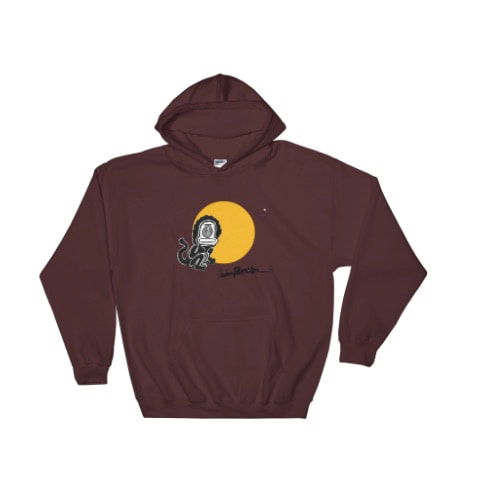 Funny little sun monkey hoodie in brown. Imagery from painting by Quinn Marston.